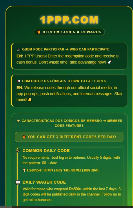 1PPP Game Redeem Codes and Rewards